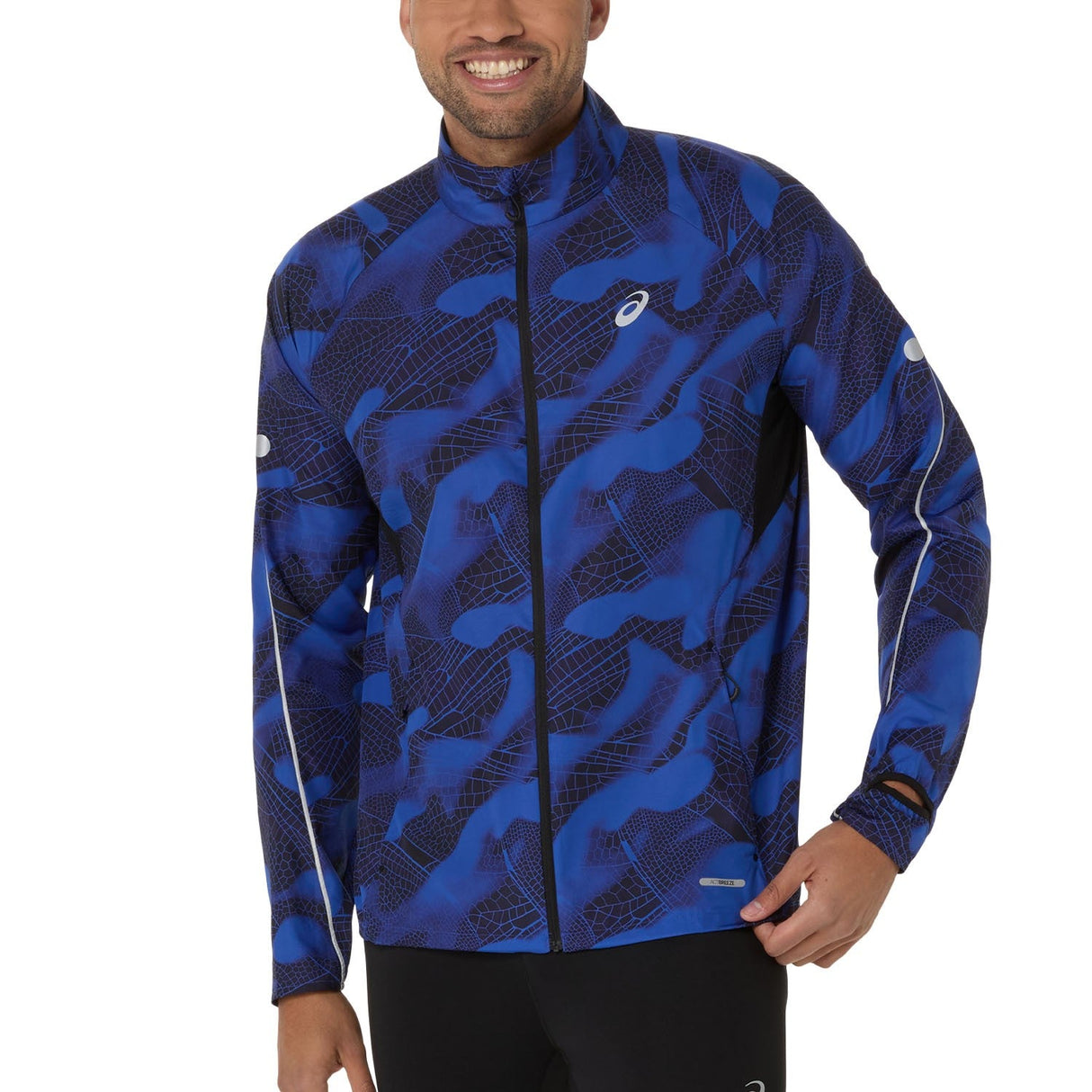 ASICS ROAD LITE SHOW PACKABLE JACKET BLACK DARK COBALT HOMBRE