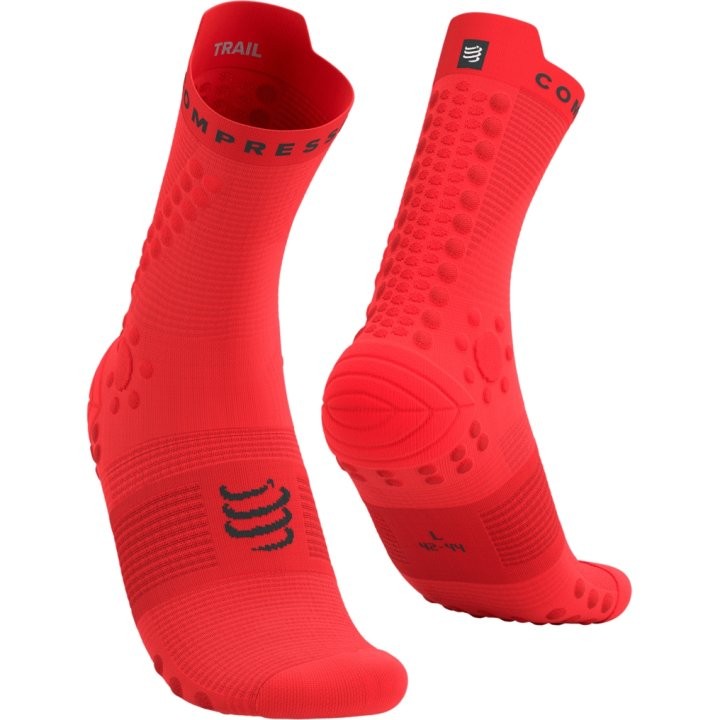 COMPRESSPORT PRO RACING SOCKS V4.0 TRAIL FLUO RED BLACK